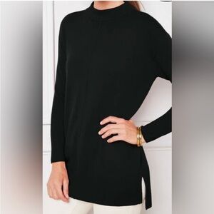 Loft black lightweight tunic long sweater front seam side slit black xsmall